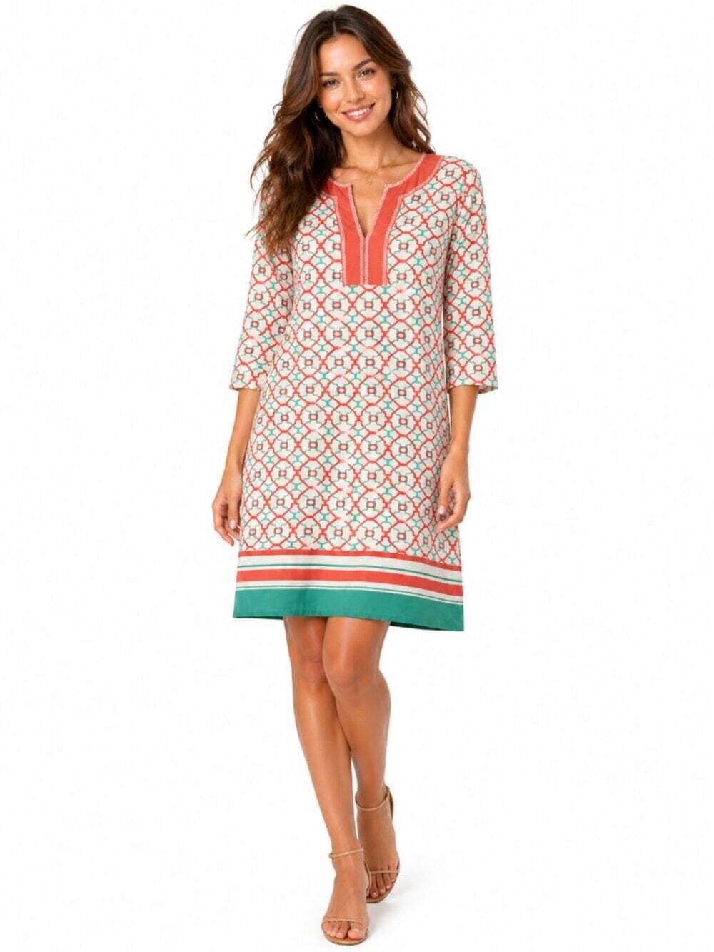 Cabana Life UPF 50 Beach Coverup Dress Coral Aqua Medium Resort Swim Tunic